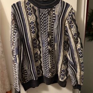 Navy, Gray and Cream thick mixed-pattern Crewneck Sweater